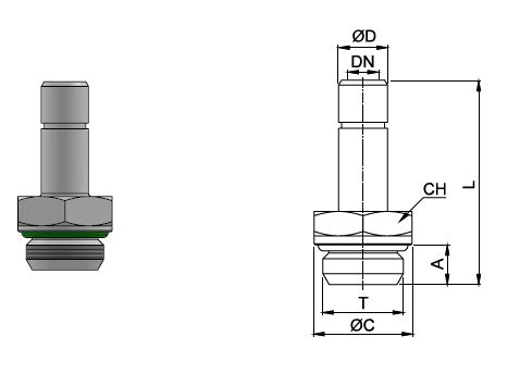 Einschraub-Schlauchtülle aus Edelstahl AISI 316L mit BSPP-Aussengewinde, O.D. Schlauch 10 mm, Aussengewinde G 1/4”
