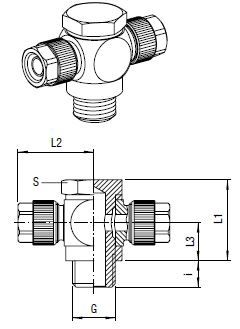 T-Schwenk-Verbinder, O.D. Schlauch 8.6 mm, Außengewinde G 1/8