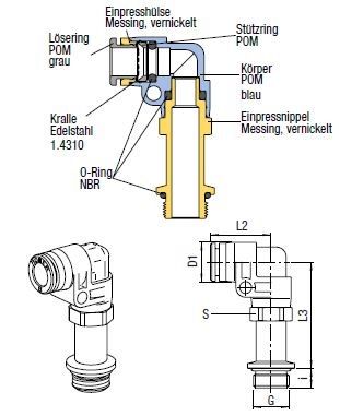 L-Steckanschlussverbinder Push-In, O.D. Schlauch 4 mm, Außengewinde G 1/8