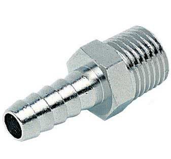 Einschraub-Schlauchtülle, Messing vernickelt, konisch, R 1/2 AG, Schlauchanschluss &Oslash; 14mm