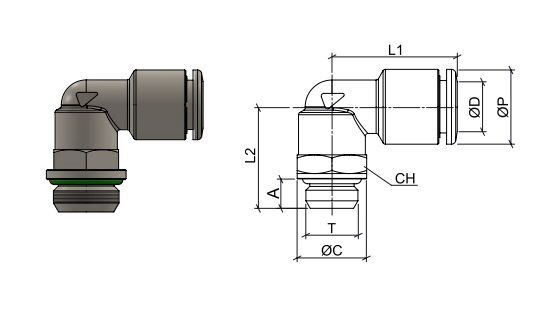 Schwenkbares männliches L-Verbinder mit BSPP , O.D. Schlauch 4 mm, Außengewinde G 1/4