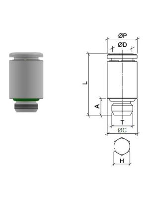 Gerader Steckanschlussverbinder aus Edelstahl AISI 316L mit BSPP-Aussengewinde