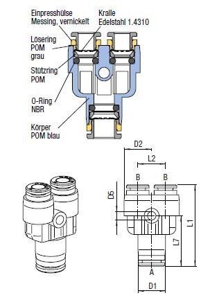 Y-Steckanschlussverbinder Push-In, O.D. Schlauch 4 mm, O.D. Schlauch 4 mm