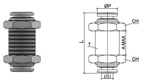 Bulkhead Steckverbinder aus Edelstahl AISI 316, O.D. Schlauch 10 mm, Aussengewinde M12x1